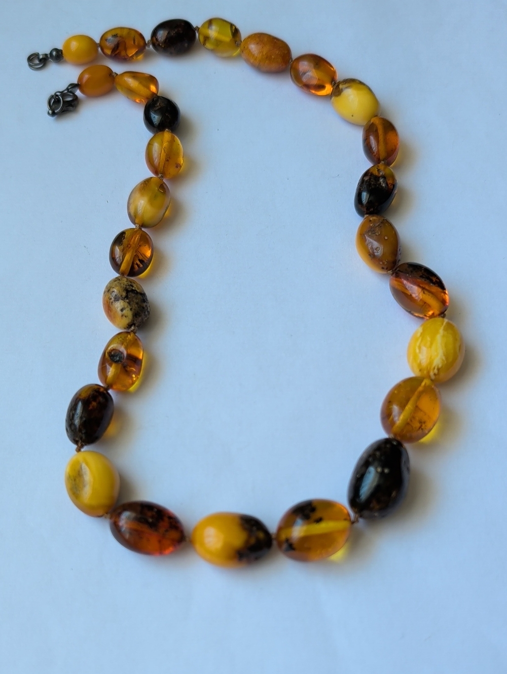 Natural Amber Bead Necklace in Honey & Butterscotch Sterling Silver Clasp